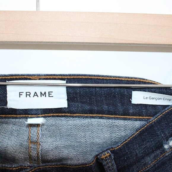 Frame Jeans Le Garcon Crop Size 25 Mid Rise Dark Wash Distressed - Picture 2 of 3